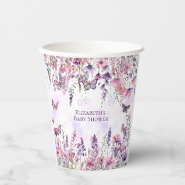 Lila Schmetterlinge und Wildblumen Pappbecher