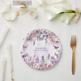 Lila Schmetterlinge und Wildblumen Pappteller