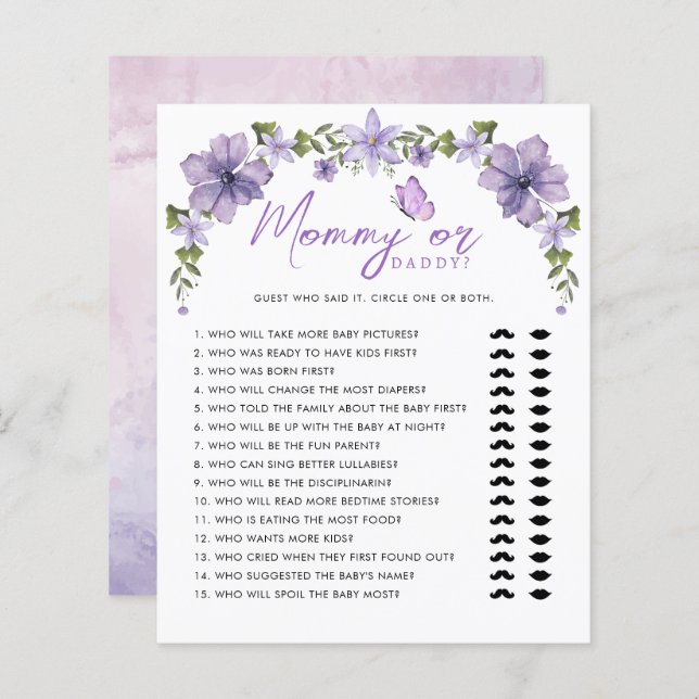 Lila Schmetterlinge Wasserfarben Mommy oder Daddy  (Vorne/Hinten)