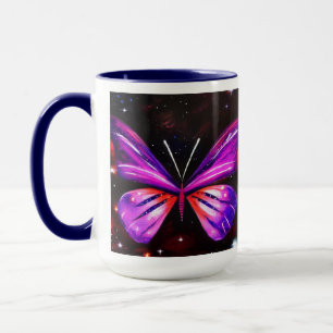 Lila Schmetterlinggalaktischer schwarzer Hintergru Tasse