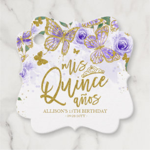 Lila-Schmetterlings-Blumen-Quinceanera-Geschenkanh Geschenkanhänger