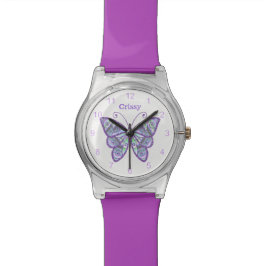 Lila Schmetterlings-Gewohnheits-Armbanduhr Uhr