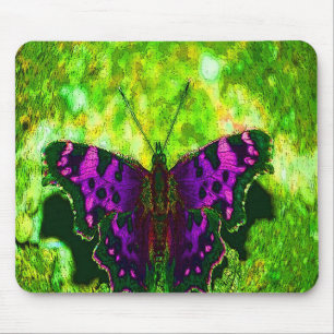 Lila Schmetterlings-Hintergrund auf Limonem grüne Mousepad