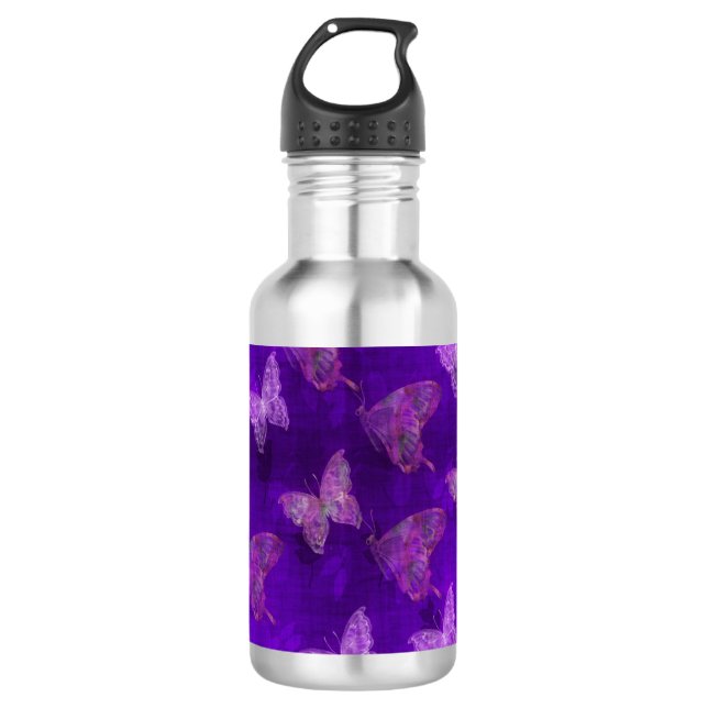 Lila Schmetterlings-Kunst Trinkflasche (Vorderseite)