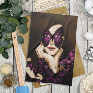 Lila Schmetterlings-Maskenball-Dame Elegante Fanta Geschirrtuch