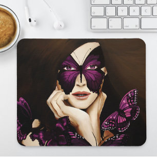 Lila Schmetterlings-Maskenball Frau Elegante Fanta Mousepad