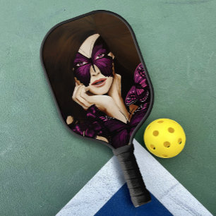 Lila Schmetterlings-Maskenball Frau Elegante Fanta Pickleball Schläger