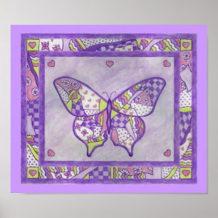 Lila Schmetterlings-Quilt-Poster Poster