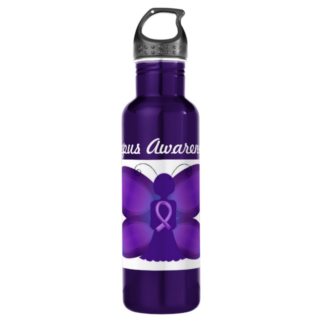 Lila Schmetterlingsfee des Lupus-Bewusstseins Trinkflasche (Vorderseite)