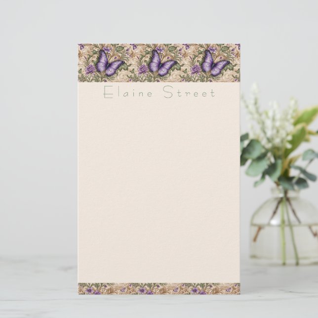 Lila Schmetterlingsflora und Kräuterstationierung Briefpapier (Stehend Vorderseite)
