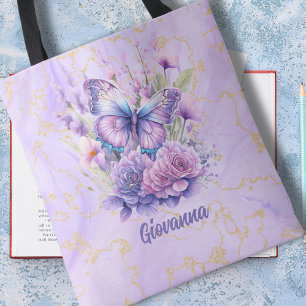 Lila Schmetterlingsgarten Tasche