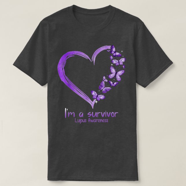Lila Schmetterlingsherz Ich bin ein Überlebender L T-Shirt (Design vorne)