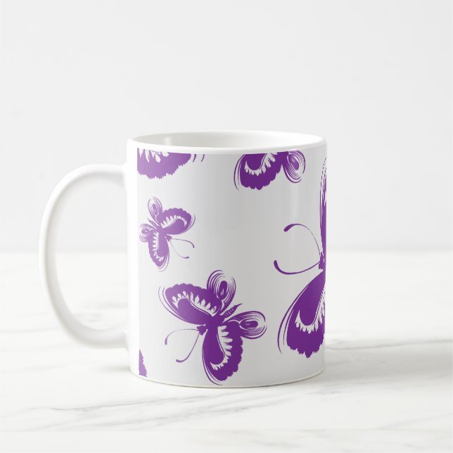 Lila Schmetterlingsmuster Kaffeetasse (Links)