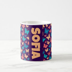 Lila Schmetterlingsmuster-Name Kaffeetasse
