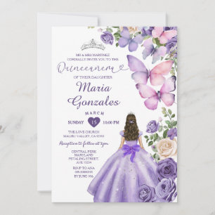 Lila Schmetterlingsprinzerkleidung Floral Quinceañ Einladung