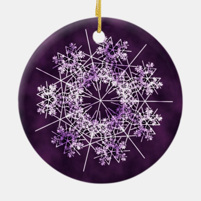 Lila Schneeflocke-Baum-Verzierung Keramik Ornament (Hinten)