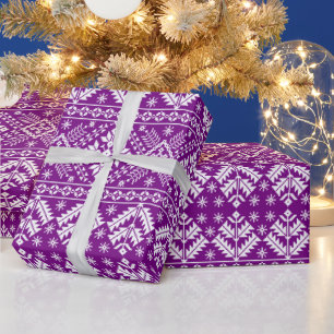 Lila Schneeflocke & Florale Fair-Isle-Weihnachten Geschenkpapier
