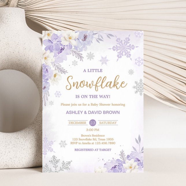 Lila Schneeflocken-Babydusche Einladung (Purple Winter Snowflake Baby Shower Invitation)
