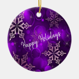 Lila Schneeflocken Happy Holidays Keramik Ornament