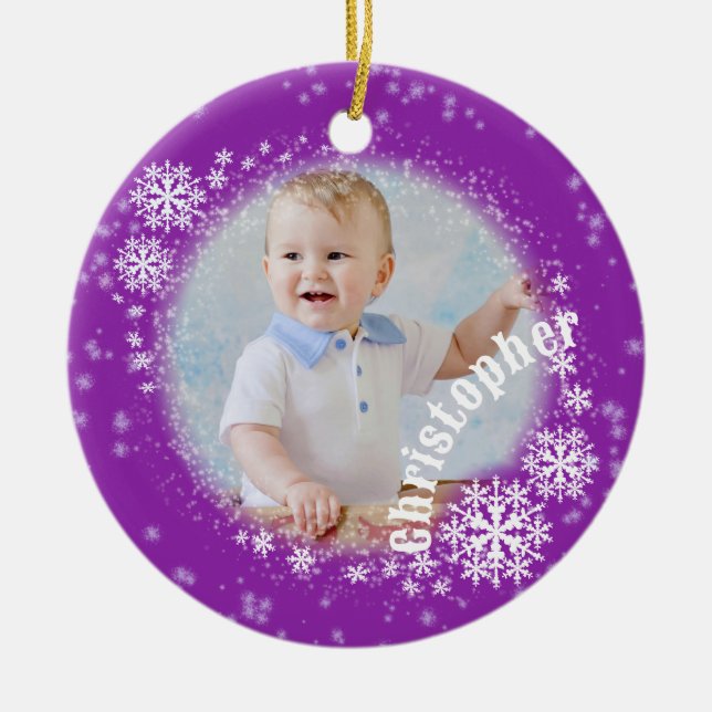 Lila Schneeflocken Keramik Ornament (Vorne)