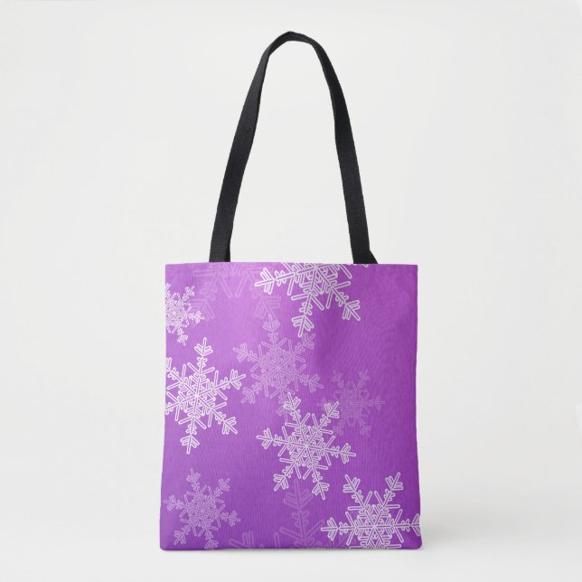 Lila Schneeflocken Minimalistisch Weihnachten Tasche (Vorderseite)
