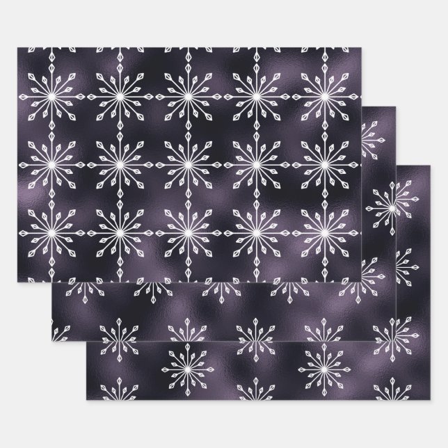 Lila Schneeflocken Weihnachten Geschenkpapier Set (Set)