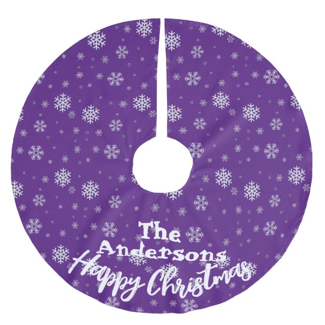 Lila Schneeflocken Weihnachten Polyester Weihnachtsbaumdecke (Vorderseite)