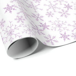 Lila Schneeflockenmuster auf dem weißen Weihnachts Geschenkpapier