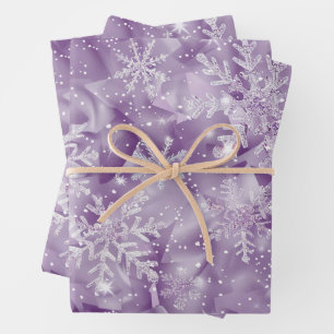 Lila Schneeflockenmuster Geschenkpapier Set