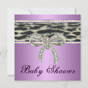 Lila Schneeleopard Diamond Bow Babydusche lädt ein Einladung