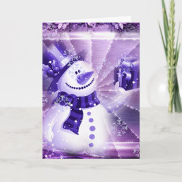 Lila Schneemann in Winterlandschaft Feiertagskarte