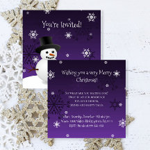 Lila Schneemann Winter Szene Weihnachts-Einladung