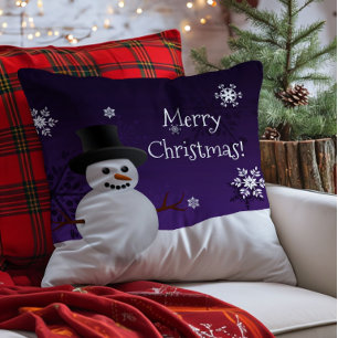 Lila Schneemann Winter Szene Weihnachtsbaum Kissen