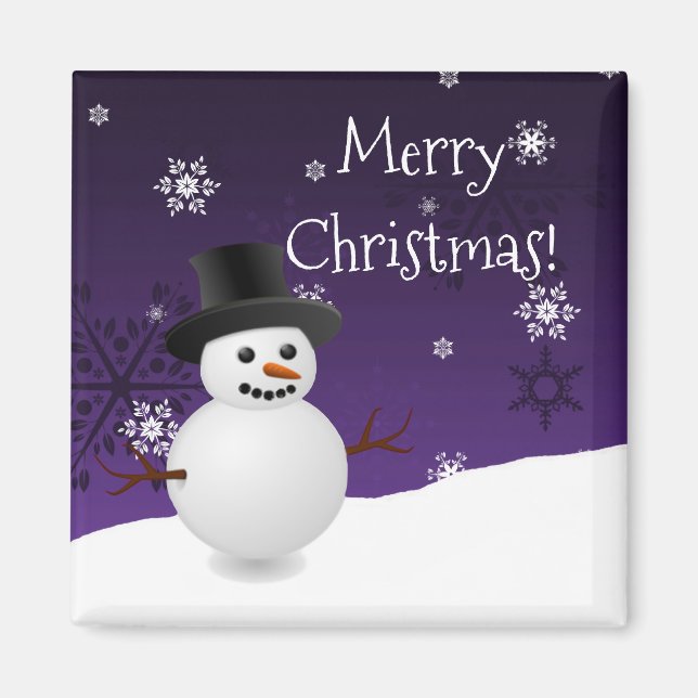 Lila Schneemann Winterlandschaft Weihnachtsmagnet Magnet (Vorne)