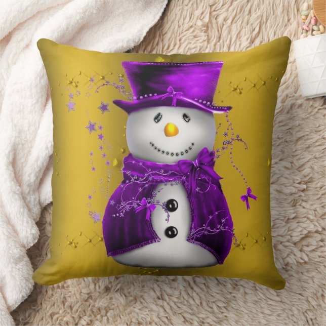 Lila Schneemann zu Weihnachten Kissen (Decke)