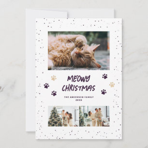 Lila Schneepfoten Foto Meowy Weihnachtskarte Feiertagskarte