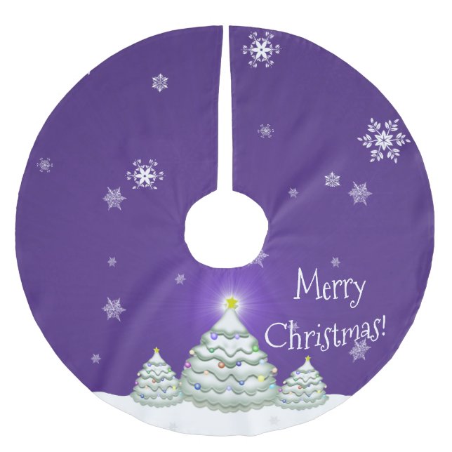 Lila Schneeweihnachtsbaum Holiday Tree Skirt Polyester Weihnachtsbaumdecke (Vorderseite)