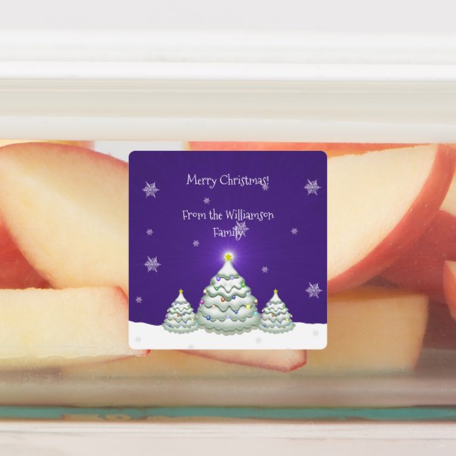 Lila Schneeweihnachtsgebäck Etiketten (Befestigt)