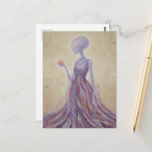 Lila schöne Außerirdische Dame mit Orangensaft Postkarte