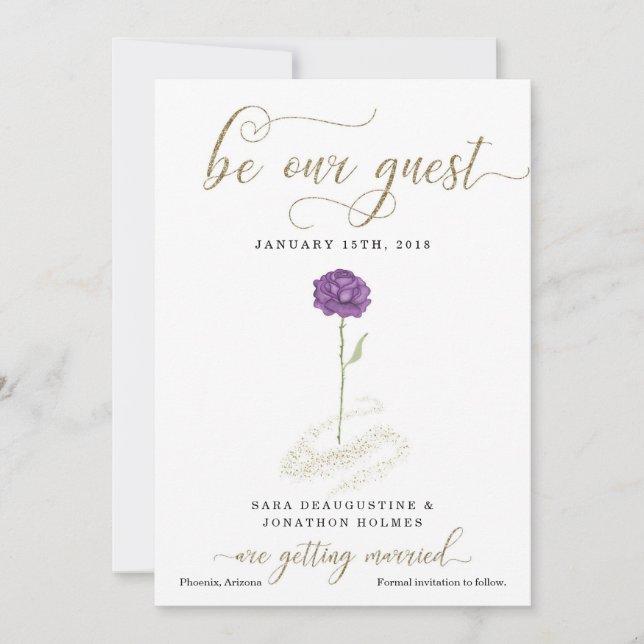 Lila Schönheit und Bestie Save the Date Einladung (Vorderseite)