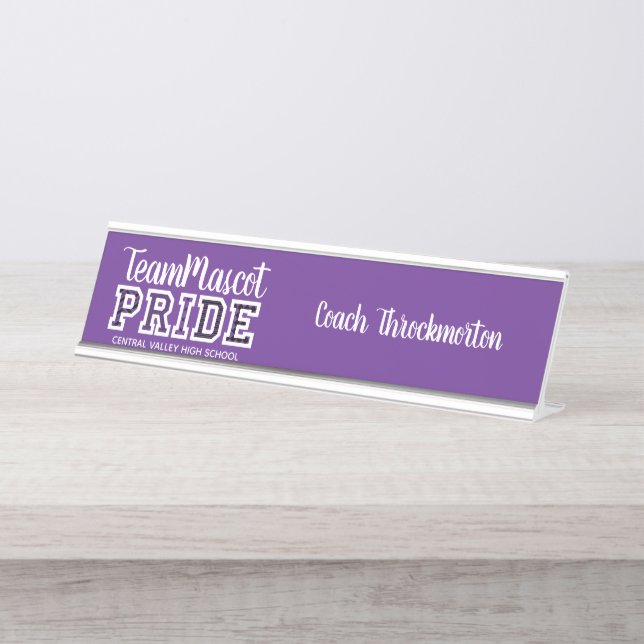Lila School Pride Mascot Name Desk Schreibtischnamensplakette (Vorderseite )
