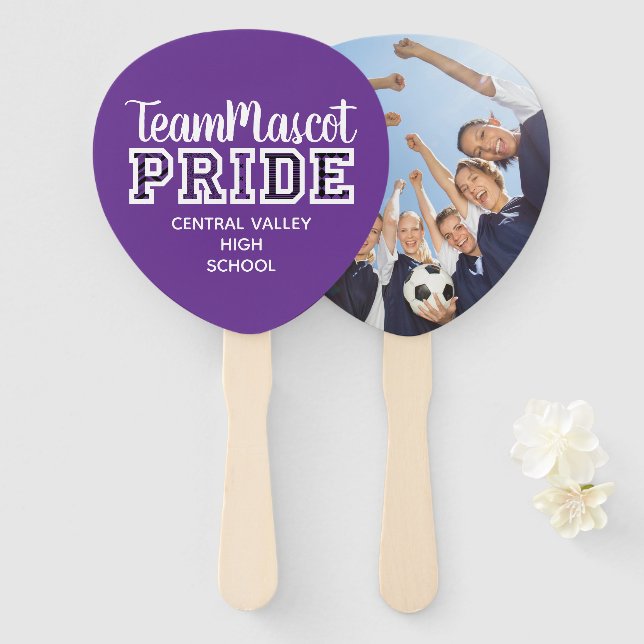 Lila School Pride Mascot Name Hand Fan Fächer (Vorne und Hinten)