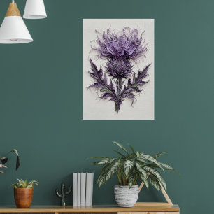 Lila schottische Distel, botanischer Kunstdruck Poster