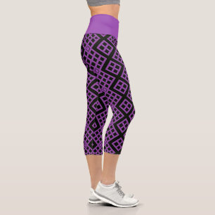 Lila + Schwarz Art Deco Muster Capri Leggings