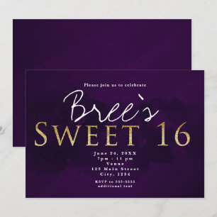 Lila Schwarz & Gold SWEET 16 Chic Geburtstagsfeier Einladung