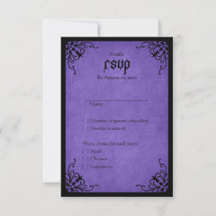 Lila Schwarz-Gotik-Hochzeit RSVP Karte