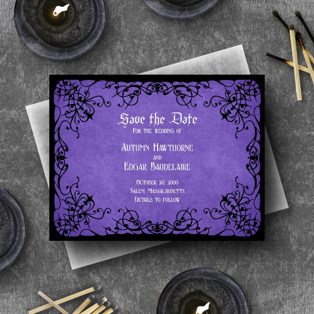 Lila Schwarz-Gotik-Hochzeit Save The Date (Von Creator hochgeladen)