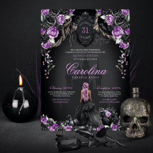 Lila schwarz-gotische Prinzessin Halloween Quincea Einladung