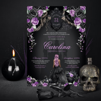 Lila schwarz-gotische Prinzessin Halloween Quincea Einladung
