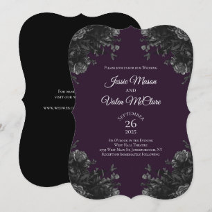 Lila Schwarz-Grau-Rose Gothic Elegante Hochzeit Einladung